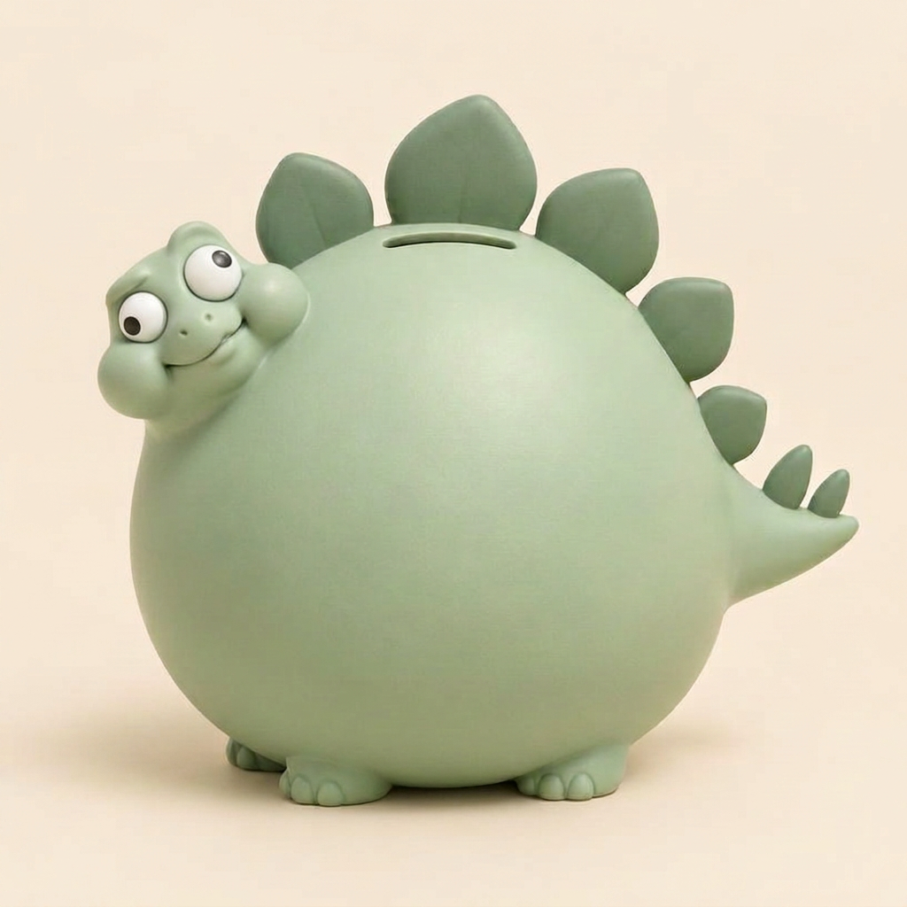 Nugget the Dino, an oversized coin bank